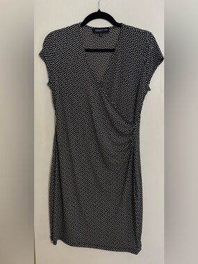 Jones New York Black and White Polka Dot Midi Dress Size Small Petite